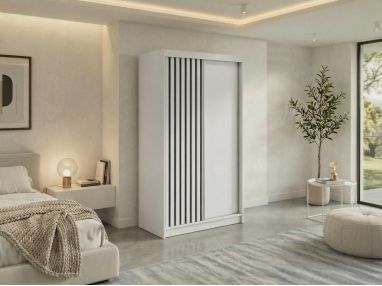 Szafa przesuwna LUMOS 120 - biały, z lamelami czarnymi