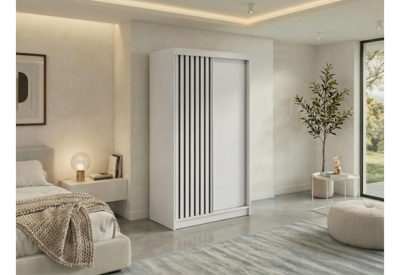 Szafa przesuwna LUMOS 120 cm - biały, z lamelami czarnymi