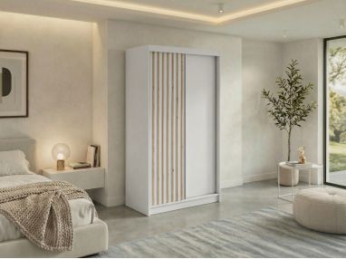 Szafa przesuwna LUMOS 120 - biały, z lamelami dąb aristan