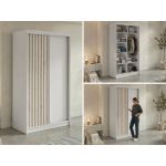 Szafa przesuwna LUMOS 120 cm - biały, z lamelami dąb aristan