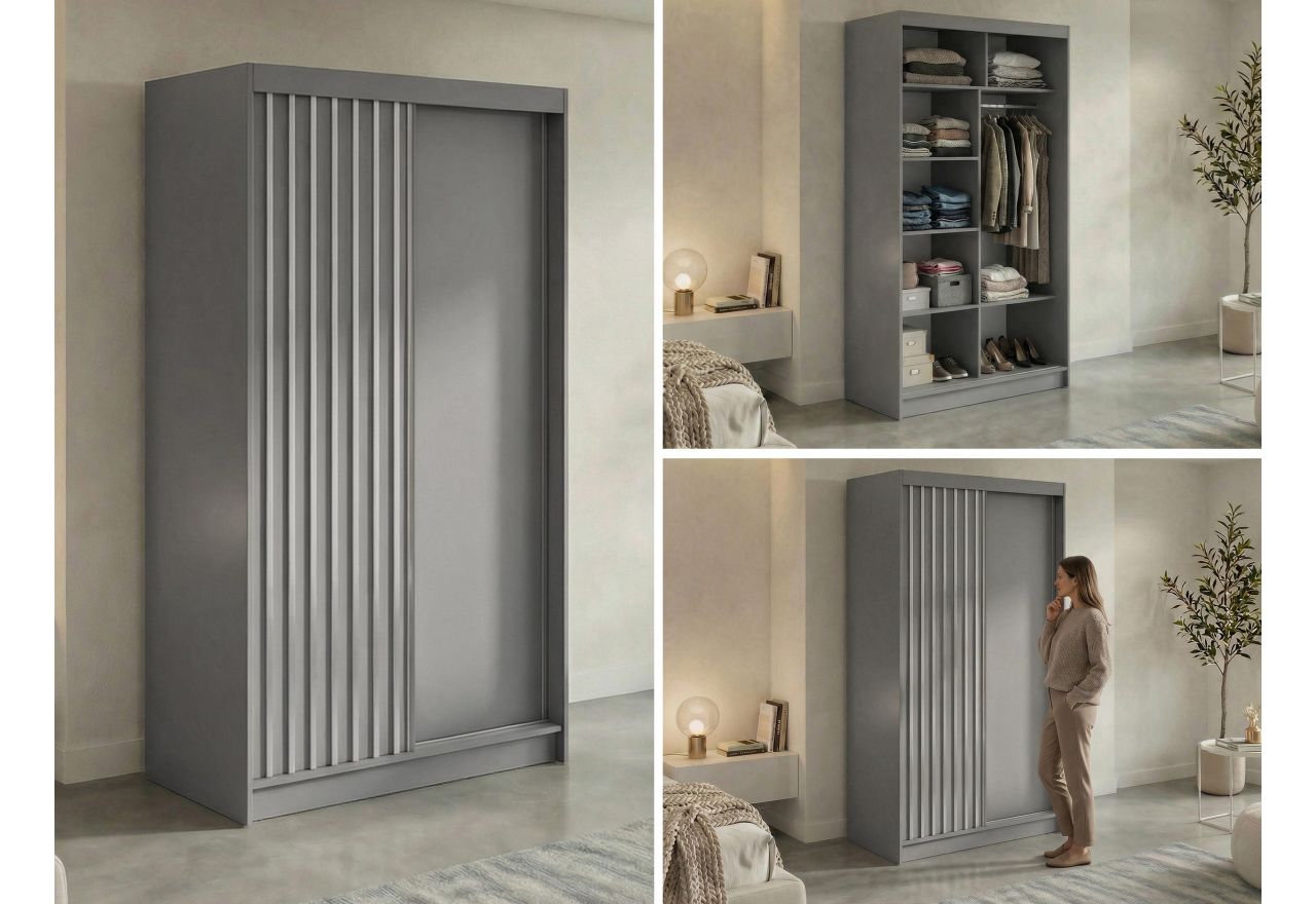 Szafa przesuwna LUMOS 120 cm - szary, z lamelami białymi