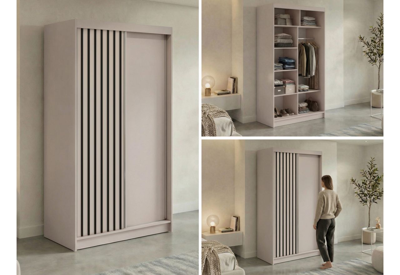 Szafa przesuwna LUMOS 120 cm - kaszmir, z lamelami czarnymi