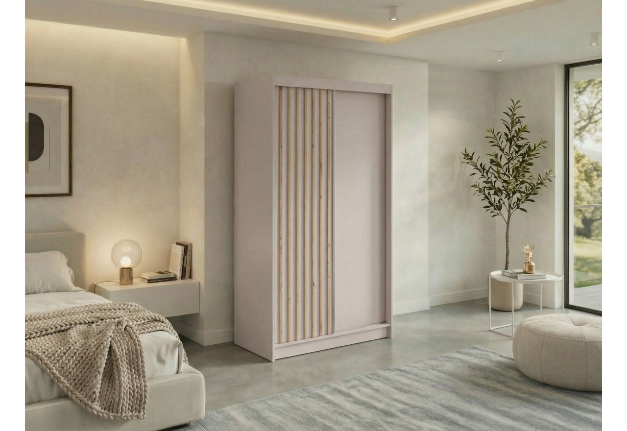 Szafa przesuwna LUMOS 120 cm - kaszmir, z lamelami dąb aristan