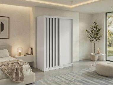 Szafa przesuwna LUMOS 150 - biały, z lamelami czarnymi