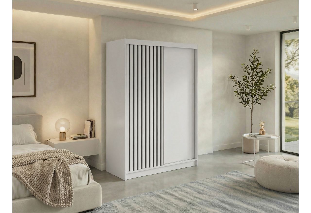 Szafa przesuwna LUMOS 150 cm - biały, z lamelami czarnymi