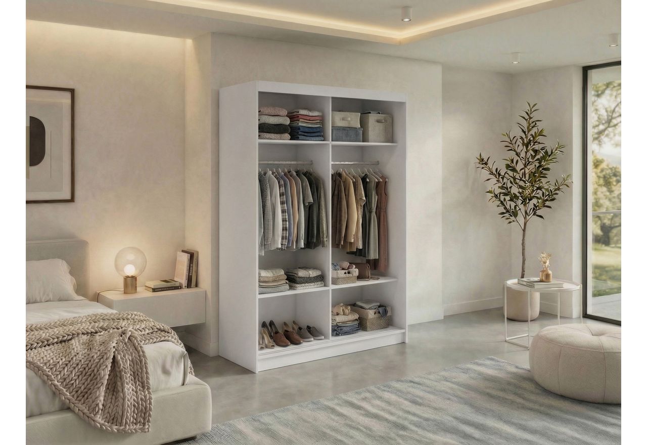 Szafa przesuwna LUMOS 150 cm - biały, z lamelami czarnymi