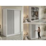 Szafa przesuwna LUMOS 150 cm - biały, z lamelami czarnymi