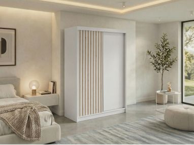 Szafa przesuwna LUMOS 150 - biały, z lamelami dąb aristan