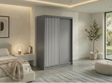 Szafa przesuwna LUMOS 150 - szary, z lamelami białymi