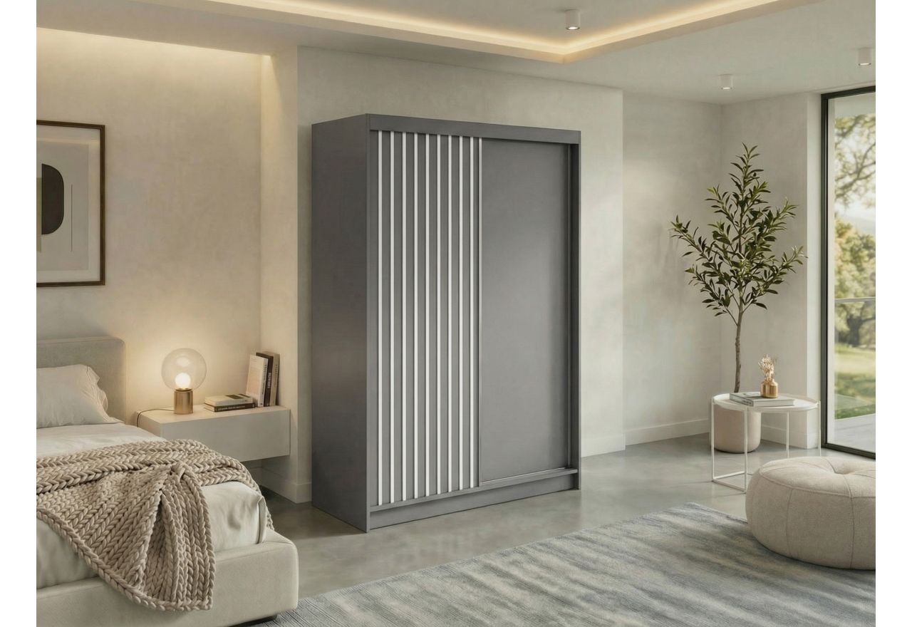 Szafa przesuwna LUMOS 150 cm - szary, z lamelami białymi