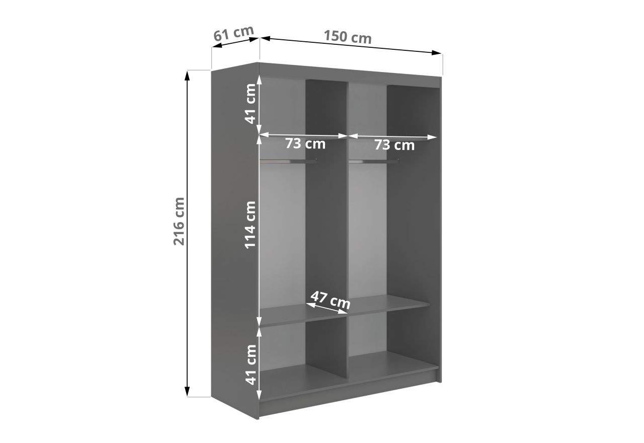 Szafa przesuwna LUMOS 150 cm - szary, z lamelami białymi
