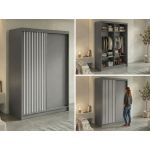 Szafa przesuwna LUMOS 150 cm - szary, z lamelami białymi