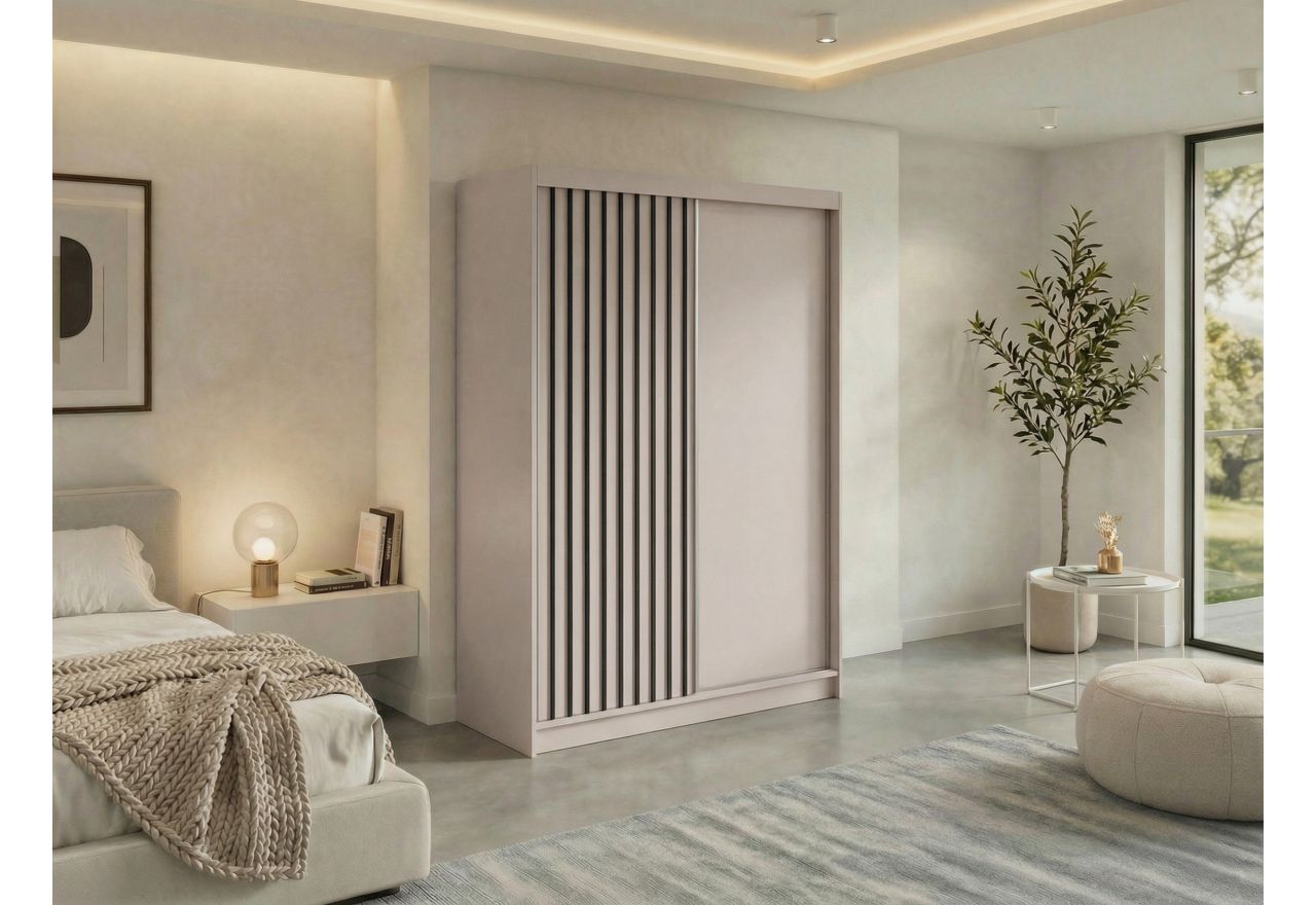 Szafa przesuwna LUMOS 150 cm - kaszmir, z lamelami czarnymi