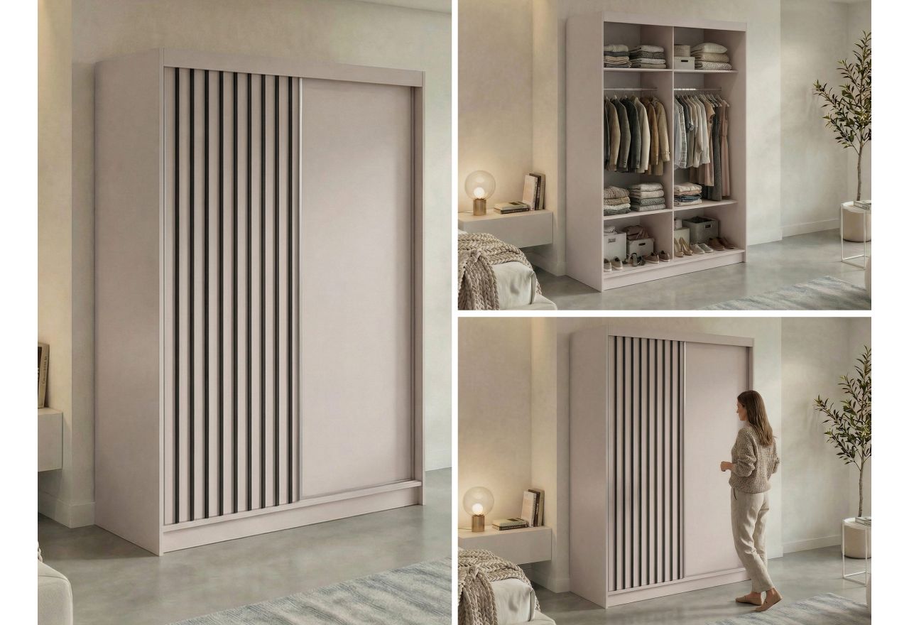 Szafa przesuwna LUMOS 150 cm - kaszmir, z lamelami czarnymi