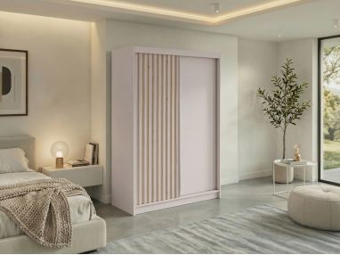 Szafa przesuwna LUMOS 150 - kaszmir, z lamelami dąb aristan