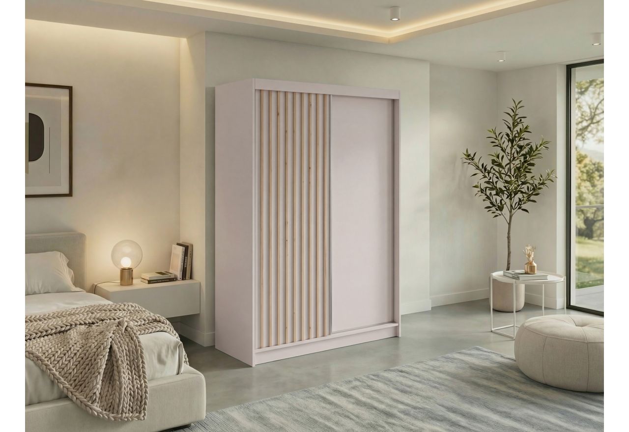 Szafa przesuwna LUMOS 150 cm - kaszmir, z lamelami dąb aristan