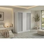 Szafa przesuwna LUMOS 180 cm - biały, z lamelami czarnymi + 2 szuflady