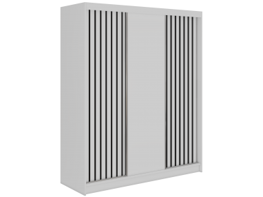 Szafa przesuwna LUMOS 180 - biały, z lamelami czarnymi + 2 szuflady