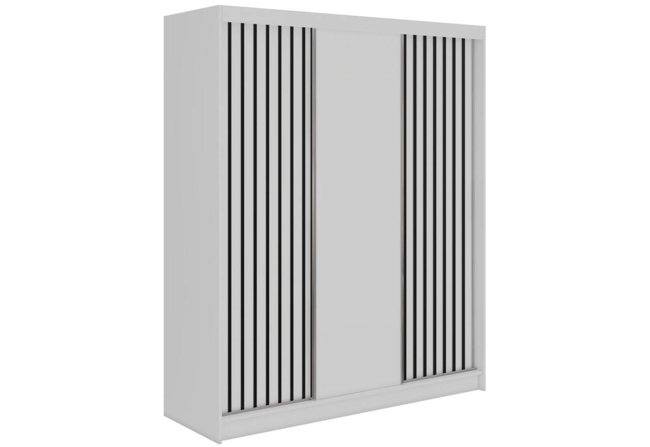 Szafa przesuwna LUMOS 180 cm - biały, z lamelami czarnymi + 2 szuflady