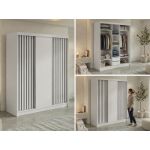 Szafa przesuwna LUMOS 180 cm - biały, z lamelami czarnymi + 2 szuflady