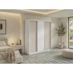 Szafa przesuwna LUMOS 180 cm - biały, z lamelami dąb aristan + 2 szuflady