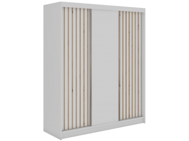 Szafa przesuwna LUMOS 180 - biały, z lamelami dąb aristan + 2 szuflady