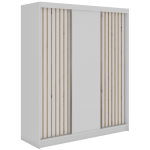 Szafa przesuwna LUMOS 180 cm - biały, z lamelami dąb aristan + 2 szuflady