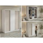 Szafa przesuwna LUMOS 180 cm - biały, z lamelami dąb aristan + 2 szuflady