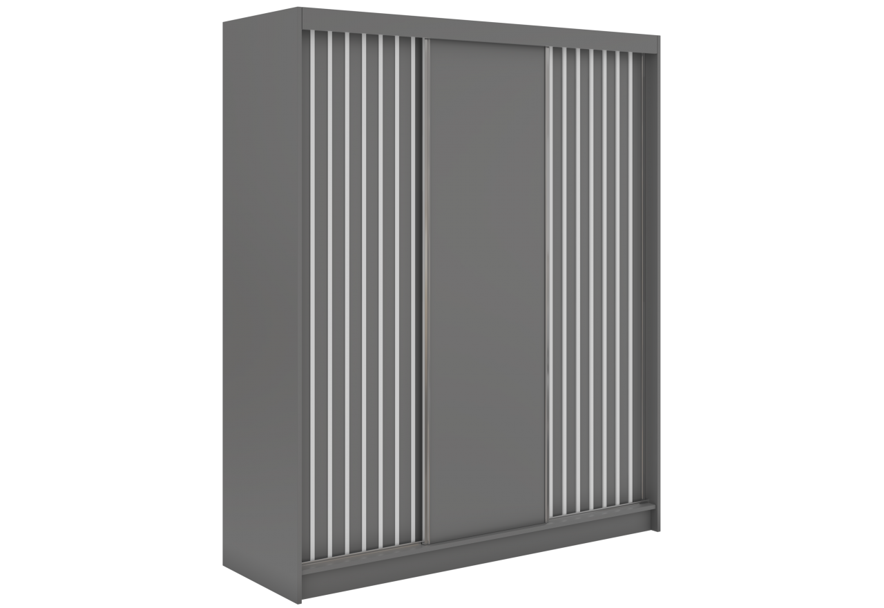 Szafa przesuwna LUMOS 180 cm - szary, z lamelami białymi + 2 szuflady