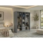 Szafa przesuwna LUMOS 180 cm - szary, z lamelami białymi + 2 szuflady