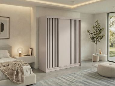 Szafa przesuwna LUMOS 180 - kaszmir, z lamelami czarnymi + 2 szuflady