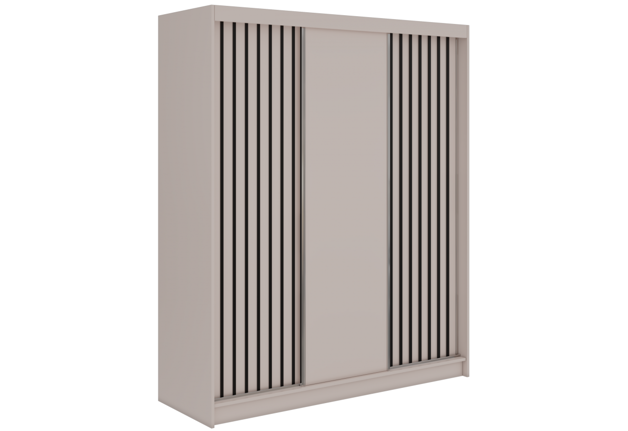 Szafa przesuwna LUMOS 180 cm - kaszmir, z lamelami czarnymi + 2 szuflady