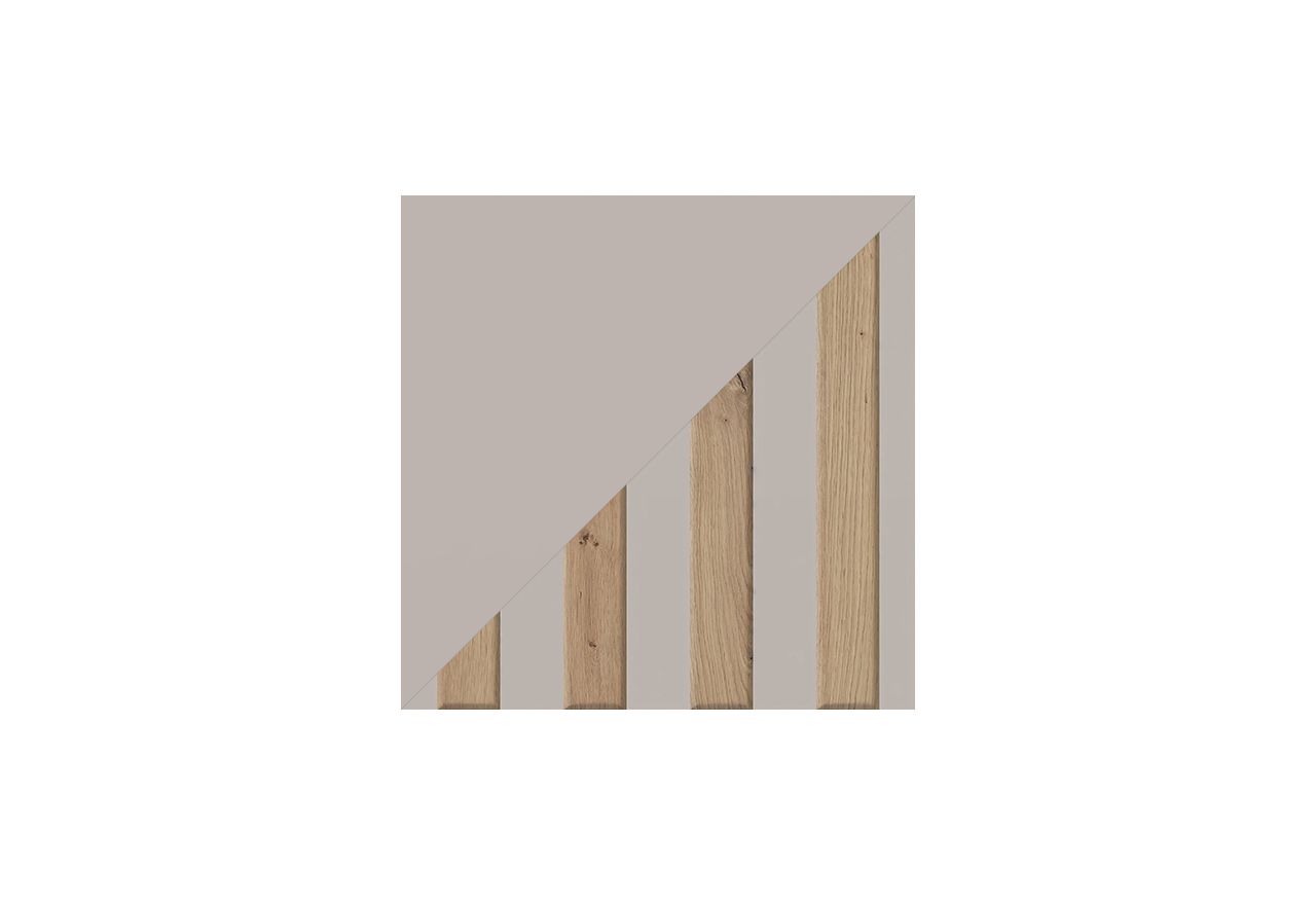 Szafa przesuwna LUMOS 180 cm - kaszmir, z lamelami dąb aristan + 2 szuflady