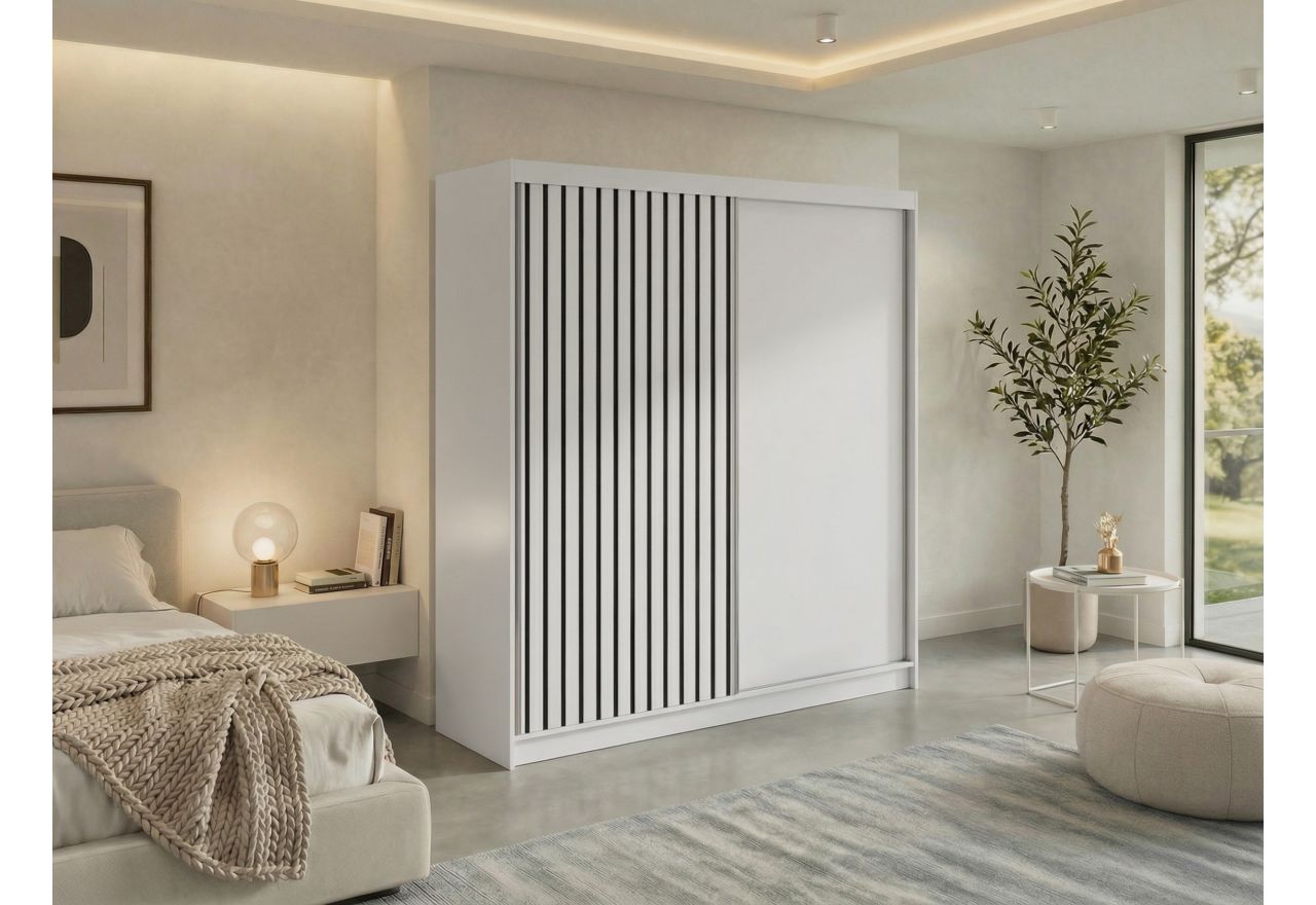 Szafa przesuwna LUMOS 200 - biały, z lamelami czarnymi