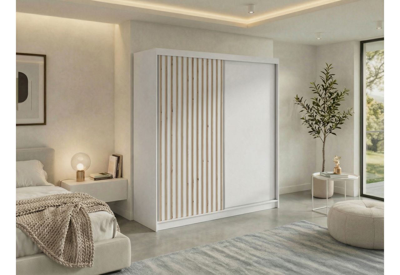 Szafa przesuwna LUMOS 200 - biały, z lamelami dąb aristan
