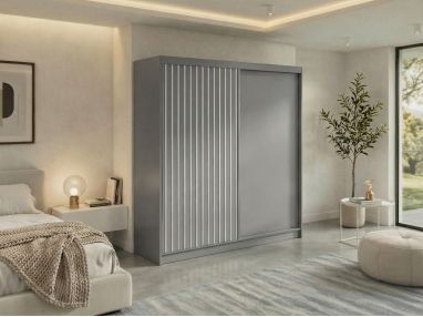 Szafa przesuwna LUMOS 200 - szary, z lamelami białymi