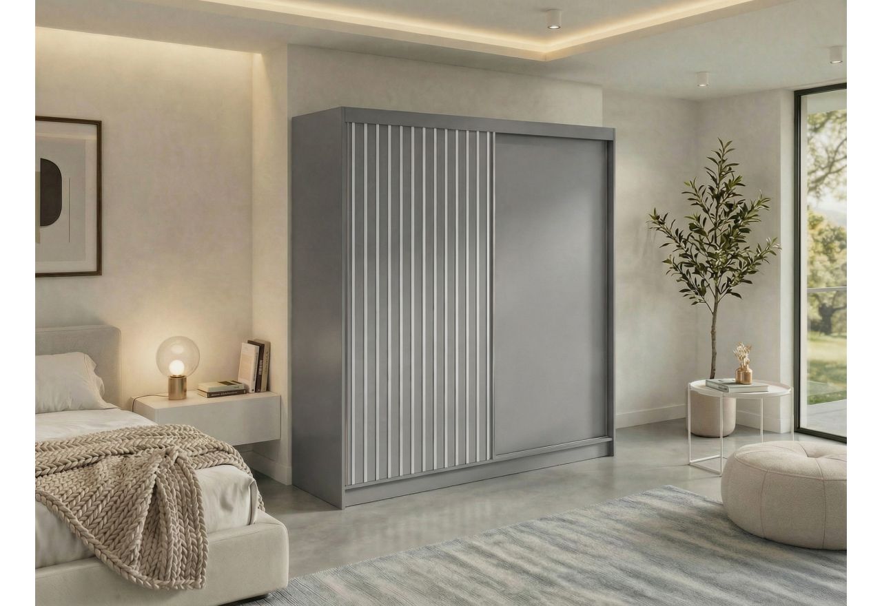 Szafa przesuwna LUMOS 200 - szary, z lamelami białymi