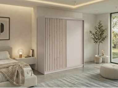 Szafa przesuwna LUMOS 200 - kaszmir, z lamelami dąb aristan