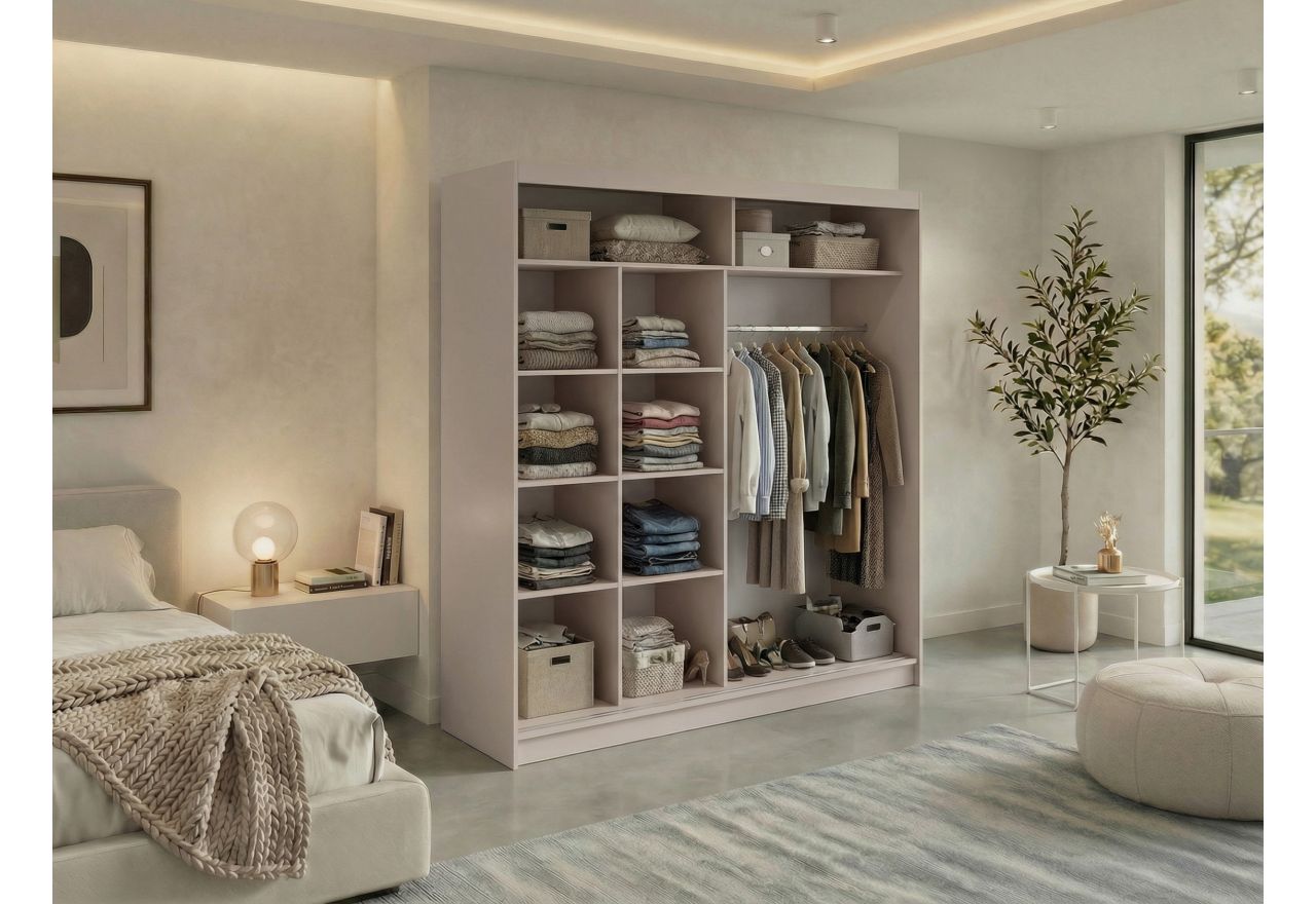 Szafa przesuwna LUMOS 200 - kaszmir, z lamelami dąb aristan