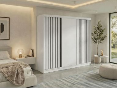 Szafa przesuwna LUMOS 240 - biały, z lamelami czarnymi