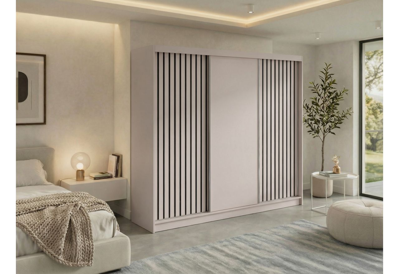 Szafa przesuwna LUMOS 240 cm - kaszmir, z lamelami czarnymi