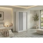 Szafa przesuwna LUMOS 120 cm - biały, z lamelami czarnymi + 2 szuflady