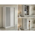 Szafa przesuwna LUMOS 120 cm - biały, z lamelami czarnymi + 2 szuflady