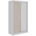 Szafa przesuwna LUMOS 120 cm - biały, z lamelami dąb aristan + 2 szuflady