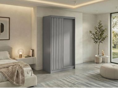 Szafa przesuwna LUMOS 120 - szary, z lamelami białymi + 2 szuflady