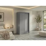 Szafa przesuwna LUMOS 120 cm - szary, z lamelami białymi + 2 szuflady