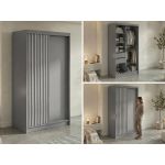 Szafa przesuwna LUMOS 120 cm - szary, z lamelami białymi + 2 szuflady