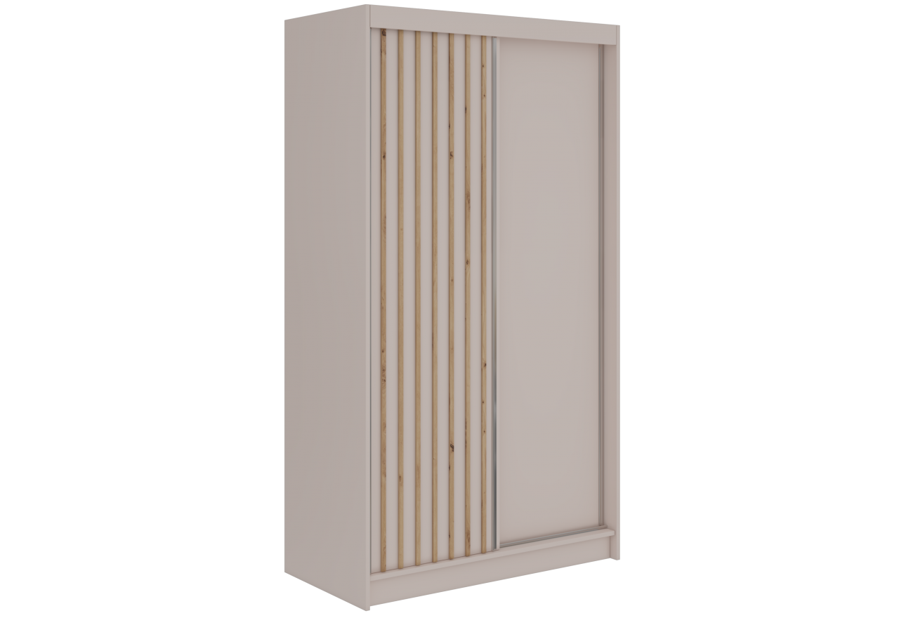 Szafa przesuwna LUMOS 120 cm - kaszmir, z lamelami dąb aristan + 2 szuflady