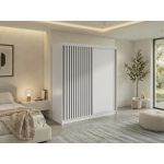 Szafa przesuwna LUMOS 200 - biały, z lamelami czarnymi + 4 szuflady