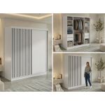 Szafa przesuwna LUMOS 200 - biały, z lamelami czarnymi + 4 szuflady